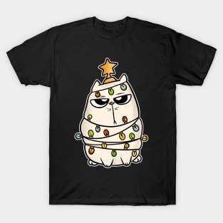 Christmas Cat Tangled Christmas Lights T-Shirt